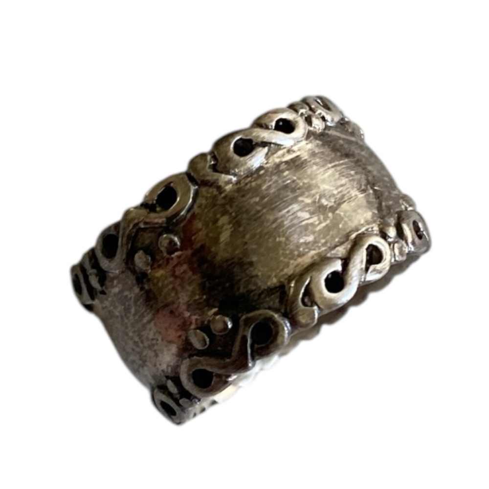 Vintage 925 Silver Scroll Boarder Thick Wide 12mm Band Rustic Ring
